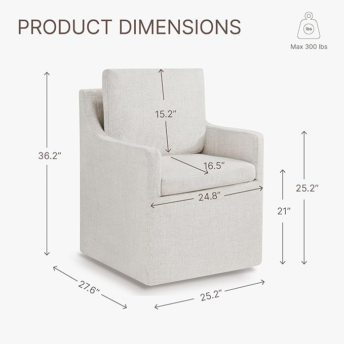 Upholstered Dining Chairs with Casters Easy Assembly Modern Accent Armchair with Rollers for Diningroom Bedroom Livingroom Reading Room,Linen,2 Boxs