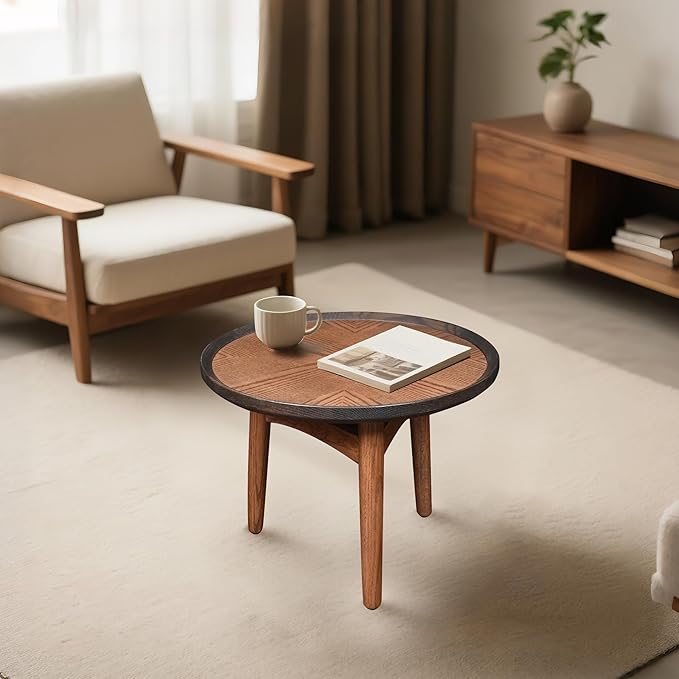CONSDAN 20 Round Side Table, Solid Oak Frame & Veneer Top, USA Grown Hardwood, End Table for Living Room, Bedroom, Studio (Single Standard Piece)