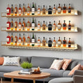71in Wall-Mounted Metal Wine Rack with LED Lights 3-Tier Floating Bar Shelves with Wine Glass Rack Large Wine Bottle Display Rack Hanging Shelf, for Home Bar Dining Room Decorative (Gold, 180cm/71in)