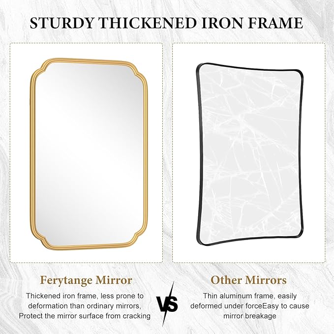 36 x 48 Inch Gold Bathroom Vanity Mirror for Wall with Non-Rusting Metal Frame Large Rounded Rectangle Mirror for Over Sink (Horizontal/Vertical)
