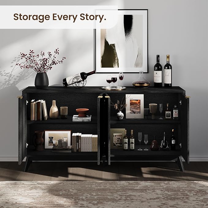 Buffet Cabinet with Storage, Fluted Multifunctional Storage Cabinet with 4 Doors, Sideboard Cabinet with Doors Modern Buffet Table Accent Coffee Bar Console Table,fluted buffet cabinet