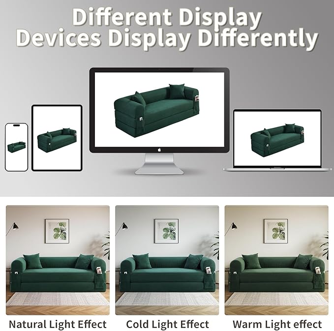80" Convertible Sofa Bed, Corduroy Deep Seat Folding Pull Out Couch with Pillows, No Assembly Modern Boneless Couch Compression Sofa in Box, Floor Sofa with Storage Pocket for Living Room,Dark Green