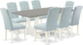 East West Furniture V097CE215-9 9 Piece Kitchen Table Set Includes a Rectangle Dining Table with V-Legs and 8 Baby Blue Linen Fabric Parsons Dining Chairs, 40x72 Inch, Multi-Color