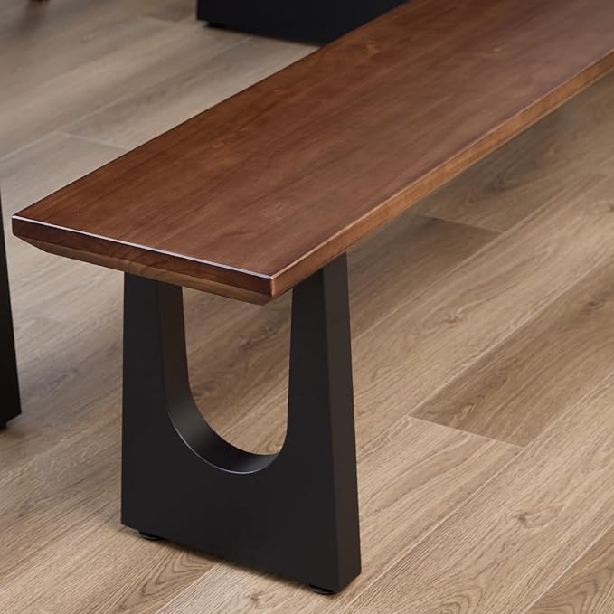 Walnut Color Long Bench Solid Wood Top Metal Legs U-Shaped Design Durable Sturdy Dining Bench Ideal for Office Home Restaurant Patio Multiple (Bench, 70.87in)