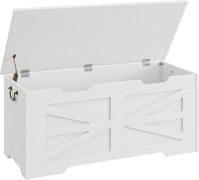 GarveeHome 39.4" Storage Chest, Toy Chest With Lids, Entryway Storage Bench with Safety Hinge, Wooden Storage Trunk, Supports 350 Lb, for Living Room, Bedroom,White