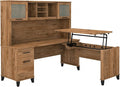 Bush Furniture Somerset 72W 3 Position Sit to Stand L Shaped Desk with Hutch in Fresh Walnut Adjustable Height Table for Home Office