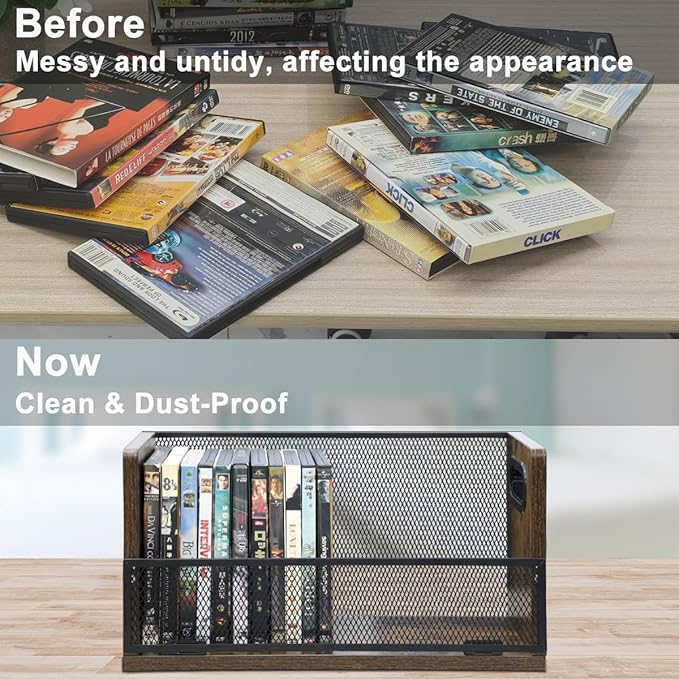 DVD Storage Rack - DVD Storage Case Holds 28 Full Case DVDs, 32 Blu-Ray Disc, Desktop or Closet DVD Stand, CD Display for Blu-Ray | Video Gam e Cases | Papers | Cards