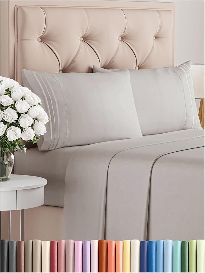 Queen Size 4 Piece Sheet Set - Comfy Breathable & Cooling Bed Sheets Set - Hotel Luxury Bedding for Women, Men, Kids, Teens, Boys & Girls - Deep Pockets, Soft and Wrinkle Free - Oeko-Tex - Light Grey