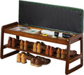latifolia Solid Wood Bench, Entryway Shoe Bench with Cushion, Flip-Open Storage Compartment, 2-Tier Shoe Organizer(Green,39.70''L)