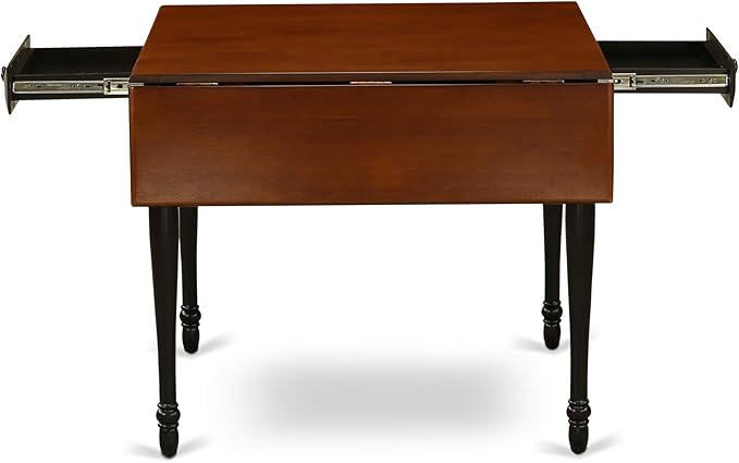 East West Furniture MZNI5-BCH-W 5 Piece Kitchen Table Set for 4 Includes a Rectangle Dining Room Table with Dropleaf and 4 Solid Wood Seat Chairs, 36x54 Inch, Black & Cherry