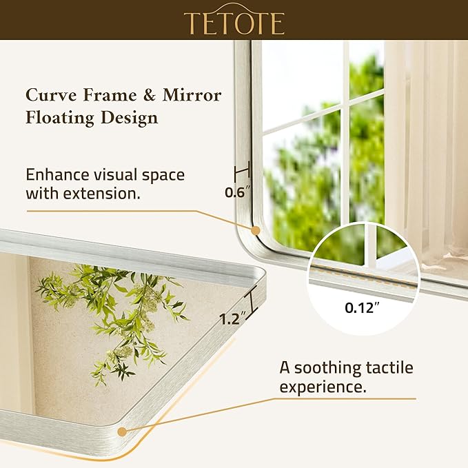 TETOTE Brushed Nickel Mirror 24 x 32 Inch Brushed Nickel Metal Framed Bathroom Mirror, Tempered Glass, Modern Farmhouse Wall Mounted Mirror for Decorative(Horizontal/Vertical)