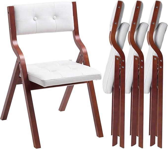 VEVOR Wooden Folding Chairs with Cushion, Set of 4, Portable Foldable Cushion Chair with Wooden Frame, Modern Padded Dining Chair for Kitchen, Office, Wedding, Party, Dining Room, Easy Assembly, White