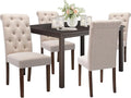 COLAMY 5-Piece Dining Table Set for 4, 60" Rectangular Farmhouse Kitchen Wood Table with 4 Tufted Dining Room Chairs, Brown/Beige