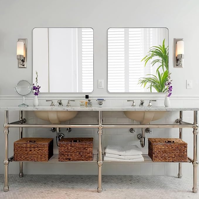 ANDY STAR Brushed Nickel Mirrors for Bathroom Sink,36x40 Inch Bathroom Vanity Mirror with Rectangular Metal Frame-Modern Clean Design with Superior Stainless Steel Frame