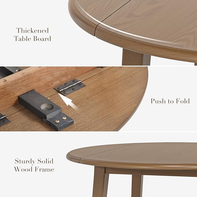 COLAMY 3-Piece Extendable Dining Table Set for 2, 36" Kitchen Round Wood Table with 2 Nailhead Dining Room Chairs,Light Brown/Boho