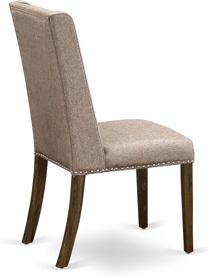 East West Furniture V777FL716-6 6 Piece Dinette Set Contains a Rectangle Dining Room Table with V-Legs and 4 Dark Khaki Linen Fabric Parson Chairs with a Bench, 40x72 Inch, Multi-Color
