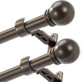 Curtain Rods for Windows 16 to 48 Inches, Curtain Rod Max Adjustable Length of 60 IN, 1" Diameter Drapery Rods Round Finials, Brown, Pack of 2