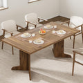 71" Large Dining Table for 6, Farmhouse Kitchen Table with Padded Top and Unique V-Shaped Feet, Rectangular Wooden Dining Table for 8 People for Home, Dining Room, Kitchen, Office, Walnut