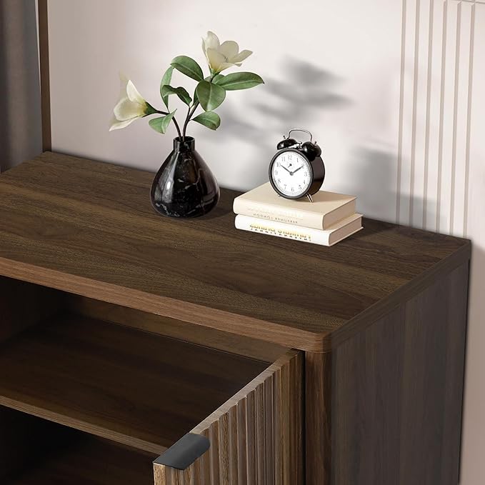 Buffet Cabinet with Storage Accent Sideboard Modern Credenza with 2 Doors & 3 Shelves Fluted Media Console for Living Room Kitchen Dining Room Hallway (Walnut)