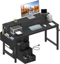 Lufeiya Gaming Desk with LED Lights and Power Outlets, 47 inch Computer Desk with Fabric Drawers, Reversible Home Office Desk with Monitor Stand, Black