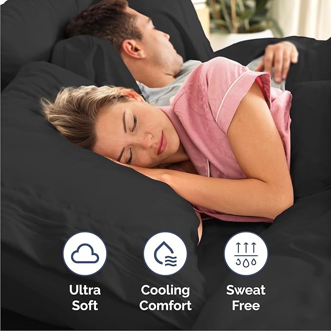 Queen Size 4 Piece Sheet Set - Comfy Breathable & Cooling Bed Sheets Set - Hotel Luxury Bedding for Women, Men, Kids, Teens, Boys & Girls - Deep Pockets, Ultra-Soft, Wrinkle Free - Oeko-Tex - Black