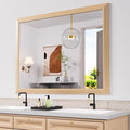 Amorho 48X36 Inch Bathroom Mirror for Wall, Oak Wood Grain Metal Framed Mirror, Anti-Rust, Hang Horizontally/Vertically, Suitable for Vanity, Bedroom, Farmhouse, Bathroom