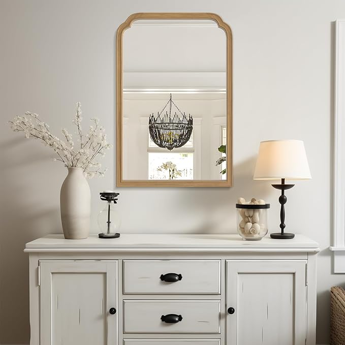 WallBeyond Wood Bathroom Mirrors for Wall Mounted, 24" x 36" Rustic Wood Frame Wall Mirrors Decorative for Living Room or Bedroom Vanity Mirror (Natural Color)
