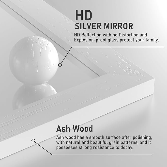 Farmhouse Bathroom Mirror, White Rustic Square Mirror for Wall Wood Framed Vanity Mirrors, Barn Door Style Decor Living Room Entryway Bedroom Mirrors, 24x36INCH (Hanging/Leaning)