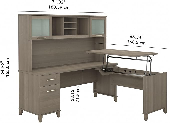 Bush Furniture Somerset 3 Position Sit to Stand L Shaped Desk with Hutch in Ash Gray Ergonomic Height Adjustable Standing Computer/Laptop Table for Home Office