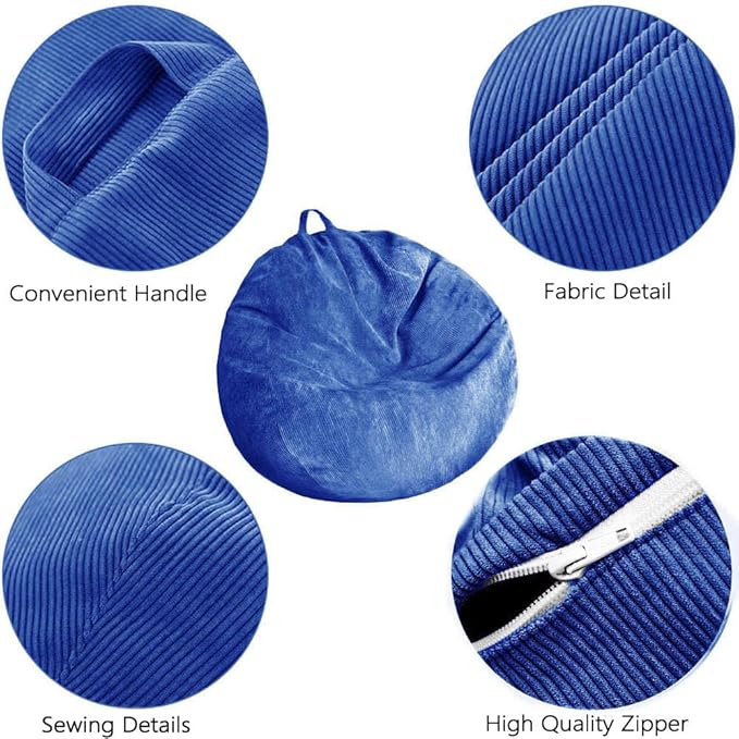Stuffed Animal Storage Bean Bag Chair Cover (No Filler) Washable Ultra Soft Corduroy Bean Bag Cover for Organizing Plush Toys or Textile, Sack Bean Bag for Adults, Teens