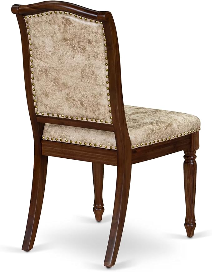 NEMA7-AWA-36 7 Pieces Dining Room Set Includes a Rectangular Dining Table and 6 Light Beige Polyester Fabric Kitchen Chairs, Antique Walnut Finish