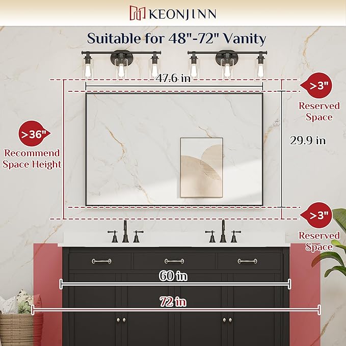 Keonjinn Gold Bathroom Mirror 48 x 30 Inch Gold Trimmed Bathroom Wall Mirror Large Brushed Metal Frame Mirror for Over Sink, Modern Farmhouse Vanity Rectangle Mirror(Horizontal/Vertical)