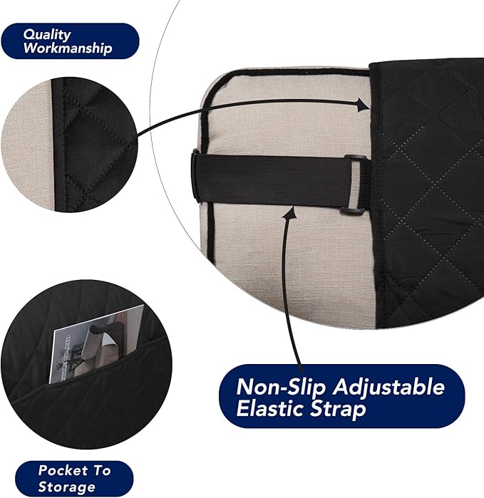 PureFit Reversible Sofa Cover Water Resistant Loveseat Couch Cover, Machine Washable Furniture Cover with Non-Slip Foam and Adjustable Strap for Dogs, Pets (Loveseat, Black/Beige)