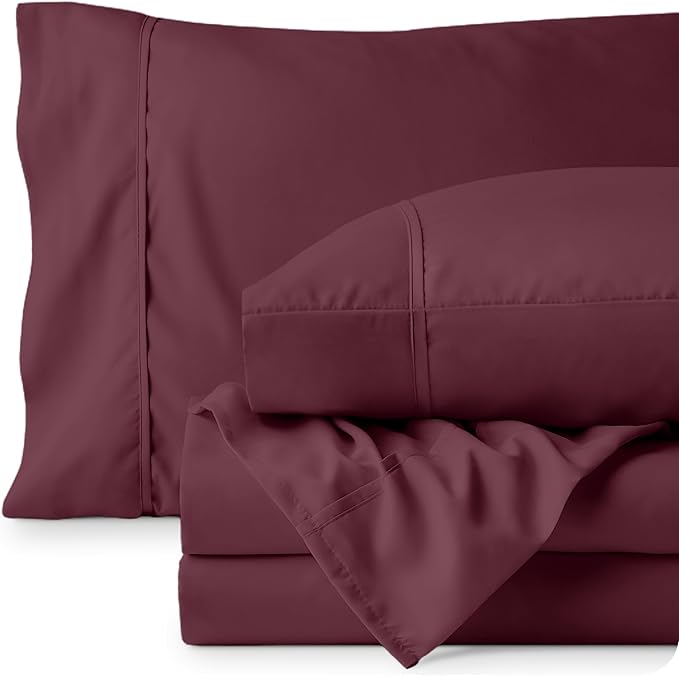 Bare Home Full Sheet Set - Luxury 1800 Ultra-Soft Microfiber Full Bed Sheets - Double Brushed - Deep Pockets - Easy Fit - 4 Piece Set - Bedding Sheets & Pillowcases (Full, Burgundy)