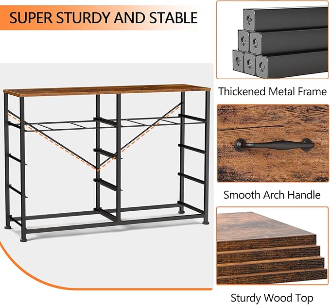 Furnulem Bedroom Dresser for 55”Long TV Stand,10 Storage Organizer Dressers & Chests of Drawers, Sturdy Metal Frame & Wood Top Tall Storage Cabinet for Bedroom Closet Living Room Entryway Rustic Brown