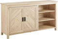 Walker Edison Modern Wood Grooved Buffet Sideboard with Open Storage-Entryway Serving Storage Cabinet Doors-Dining Room Console, 58 Inch, Birch