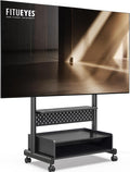 FITUEYES Rolling TV Floor Stand for 40-85in TVs, Heavy Duty Mobile TV Stand on Wheels Lockable, TV Cart with Wooden Large Storage Shelf & Pegboard Hold up to 132 lbs for Bedroom, Living Room, Office