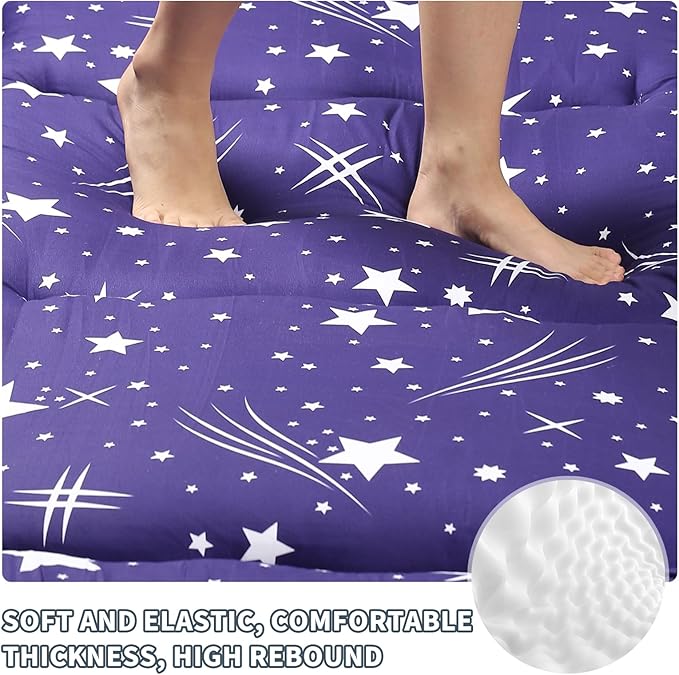 Japanese Floor Mattress,4" Thicken Japanese Floor Sleeping Pad Foldable,Futon Mattress Suitable for Camping and Guest Room (Blue, Twin (80" x 36"))