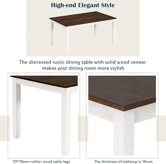 Ball & Cast 6 Piece Dining Table Set with 4 Upholstered Chairs & 1 Bench,Wooden Living Room Furniture W/ 60" Rectangle Kitchen Desk,for Restaurant,Home Bistro，Walnut + Cottage White