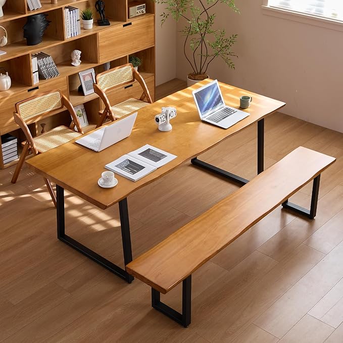 Solid Wood Administrative Computer Desk - Rustic Style Large Office Desk, Modern Minimalist Workstation for Home, Ideal for Learning, Writing, and Professional Use (Dark Yellow, 62.99in)