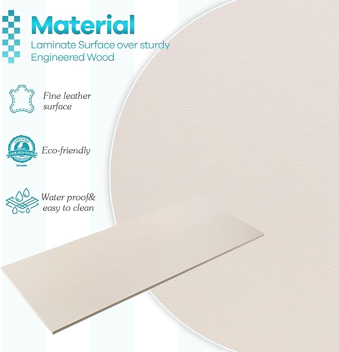 Kaboon Universal Tabletop 45.67"x23.62", Solid One-Piece Melamine Table Top, Double Desk L-Desk DIY, Home and Office,Leather/Ivory