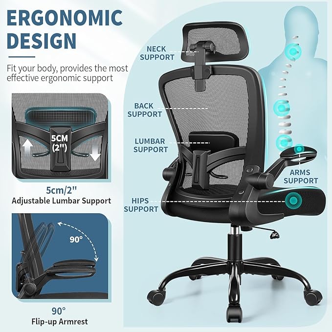 FelixKing Ergonomic Office Chair, Headrest Desk Chair with Adjustable Lumbar Support, Home Office Swivel Task Chair with High Back and Armrest, Adjustable Height Gaming Chair(Black),Pack of 10