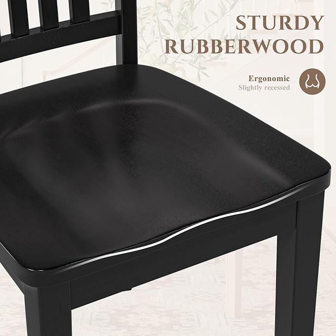 COLAMY Wooden Dining Chairs Set of 4, Solid Rubberwood Kitchen & Dining Room Chairs, High Spindle Back Windsor Style, Modern Dining Table Chairs, Non-Slip Foot Pads, Minimalist Home Furniture,Black