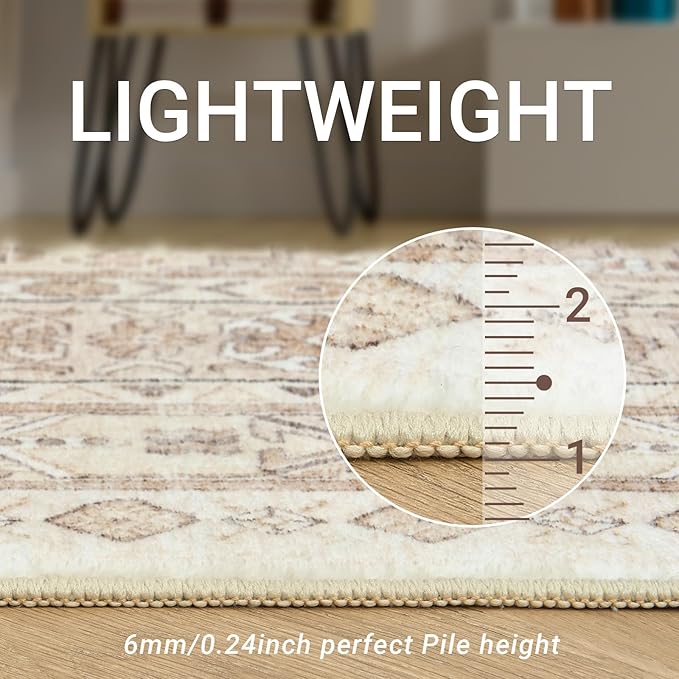 zesthome 2x6 Runner Rug for Hallways, Machine Washable Rug, Non Slip Vintage Low Pile Runners, Stain Resistant Runners for Entryway, Kitchen, Bathroom, Laundry Room, Corridor