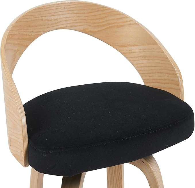 Sonia Modern Swivel Counter Height Bar Stool with Black Upholstered Seat and Patterned Oak Wood Finish Set of 3