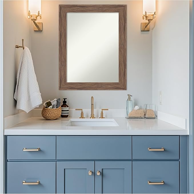 Amanti Art Brown Bathroom Mirror for Over Sink, 29x23 Pia Medium Brown Rectangle Vanity Mirror, Medium Casual Frame, Hangs Horizonally and Vertically, Bathroom Wall Decor, Non-Beveled Edge