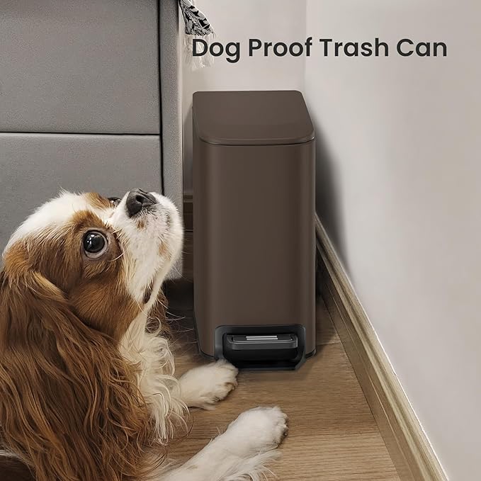 Cesun Small Bathroom Trash Can with Lid Soft Close, Step Pedal, 6 Liter / 1.6 Gallon Stainless Steel Garbage Can with Removable Inner Bucket, Anti-Fingerprint Finish (Brown)