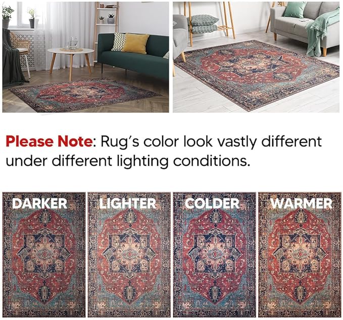 Keen Home Design 8x10 Rug - Machine Washable Area Rug with Non-Slip Backing, Ideal for Living Room, Dining Room, Bedroom - Vintage, Easy Clean, Durable, Low Pile Rug - (8' x 10')