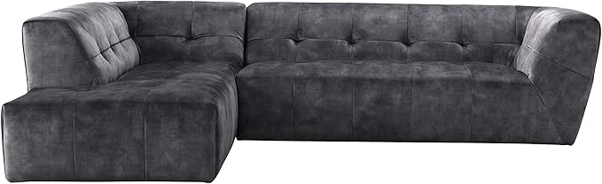 Acanva Luxury Mid-Century Velvet Tufted Low Back Sofa Set L-Shape 2-Piece Living Room Couch, 113"W Left Hand Facing Sectional, Grey