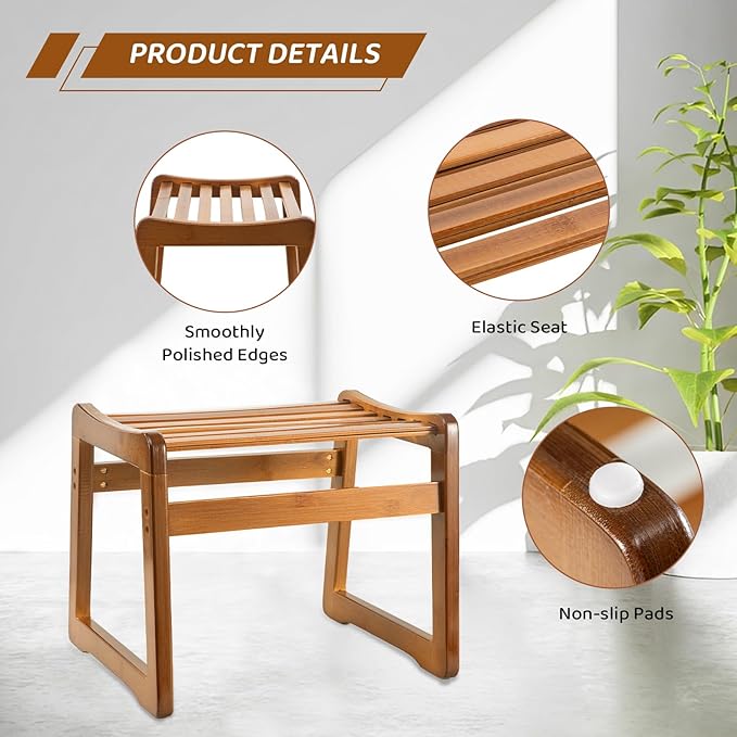 Bamboo Step Stool for Kids - Foot Rest Shoe Changing Stool for Living Room, Bedroom, Garden Leisure, Outdoor (Brown)
